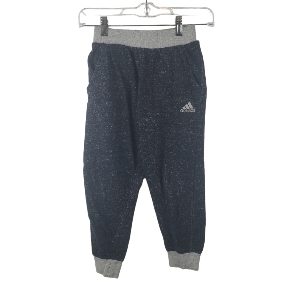 Adidas Joggers Boys 8 Black Gray Drawstring Waist Pockets Cotton blend